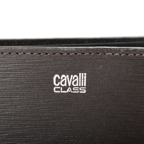 Cavalli Class Men's Dark Brown Logo Print Textured Leather Bifold Wallet - Picture 2 of 6